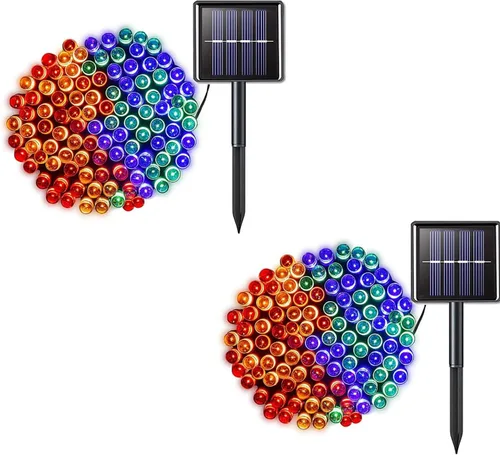 Paquete de 2 luces de cadena solar de 200 LED, 85.2 pies 8 modos de luces de cadena solar para exteriores, luces de cadena impermeables y