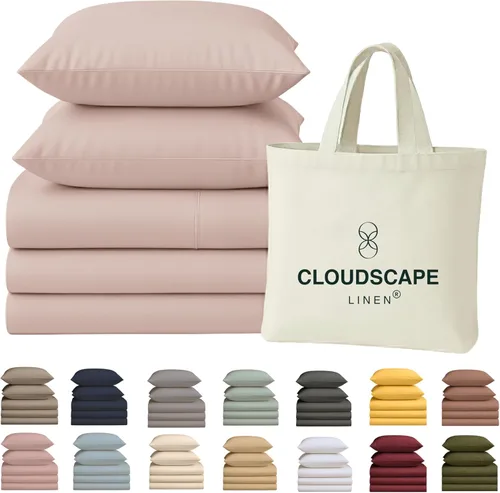 Miniatura 40 de Cloud Scape Linen - Juego de sábanas de 100% algodón egipcio, tamaño individual, juego de ropa de cama de lujo de 3 piezas, 400 hilos, calidad