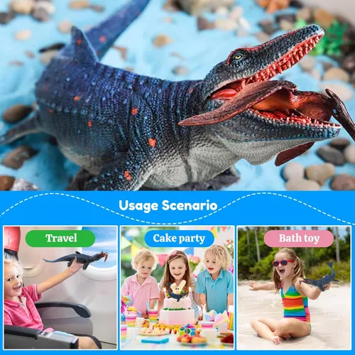 Miniatura 4 de EOIVSH Gran Figura de Juguetes de Mosasaurus, Gran Protector del Océano Mosasaurus Mordiendo a un Pterosaurio, Figura de Dinosaurio Monstruo Marino