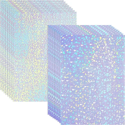 Clabby 36 hojas de papel adhesivo holográfico A4, láminas laminadas holográficas de vinilo, autoadhesivas, impermeables, transparentes, 11.7 x 8.3