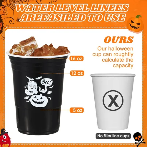 Miniatura 7 de Lallisa 50 vasos de plástico de Halloween de 16 onzas desechables para fiesta de Halloween, divertidos vasos de calabaza, fantasma, calavera, gato