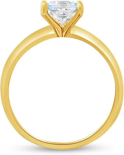 Miniatura 2 de Anillo de compromiso solitario de cuatro puntas de oro amarillo sólido de 14 k con borde de cuchillo y circonita cúbica de 1.0 quilates.