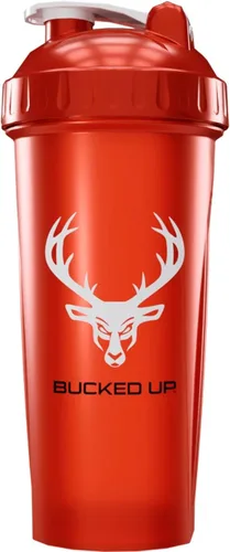 Miniatura 5 de Botella agitadora para proteínas, pre-entrenamiento y batidos, botella negra con logo gris de Buck (28oz)