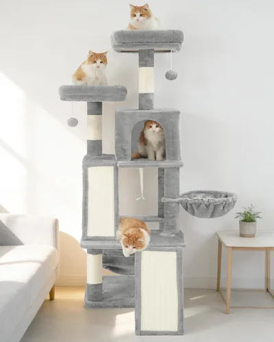 Miniatura 8 de Gitelsnour Árbol para gatos de varios niveles para gatos de interior, torre para gatos con 2 tablas de rascar, 2 plataformas acolchadas de felpa