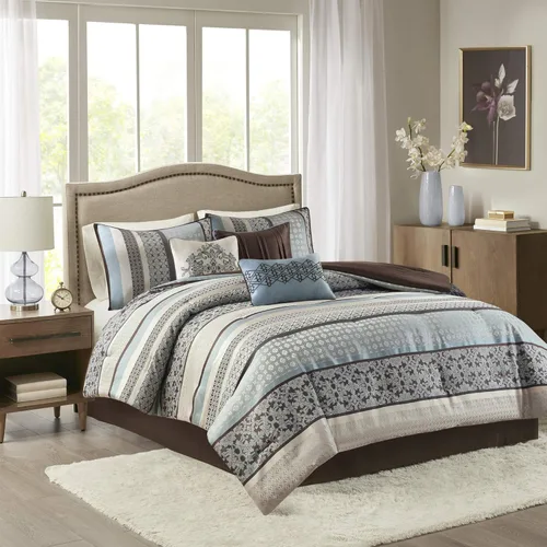 Miniatura 17 de Madison Park Bellagio - Juego de edredón acogedor, lujoso diseño tradicional de damasco jaquard, ropa de cama alternativa para todas las estaciones