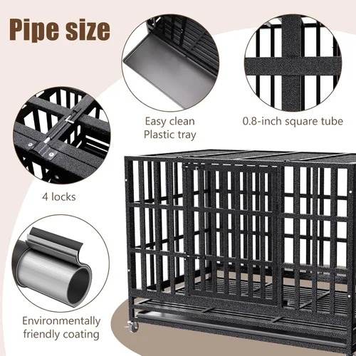 Miniatura 7 de Jaula Kennel para Perros de Servicio Pesado de 38 Pulgadas con Ruedas, Jaulas para Perros Indestructibles de Alta Ansiedad para Perros Grandes, XL