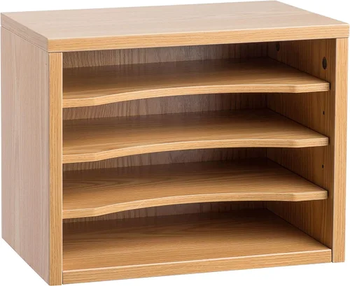 Miniatura 3 de AdirOffice Organizador de escritorio con estantes, estantes apilables de madera de 4 niveles, organizador de correo de archivos, almacenamiento