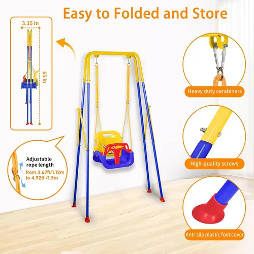 Miniatura 4 de Juego de columpios 3 en 1 para niños pequeños, columpio plegable con soporte, para interiores y exteriores, columpios multifuncionales para patio