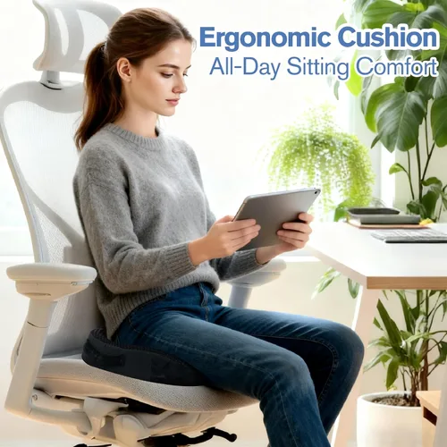 Miniatura 6 de Mureon Cojín para silla de oficina, cojín ergonómico grande de espuma viscoelástica para aliviar la presión de espalda y cadera, cojín de asiento