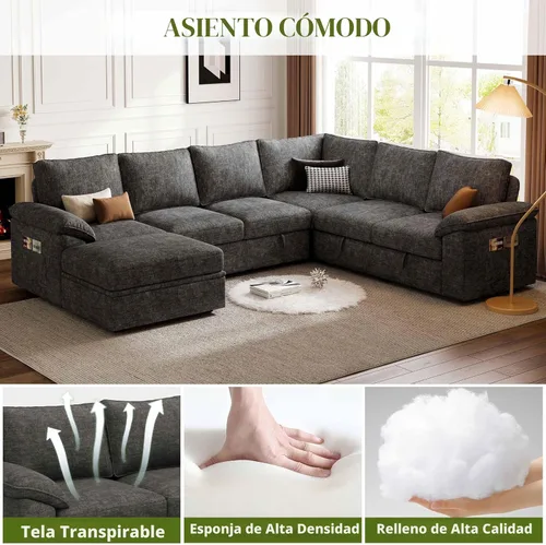 Miniatura 5 de Sofá cama modular de 108 pulgadas con cama extraíble, sofá modular en forma de U de 7 asientos con almacenamiento, sofás seccionales para sala
