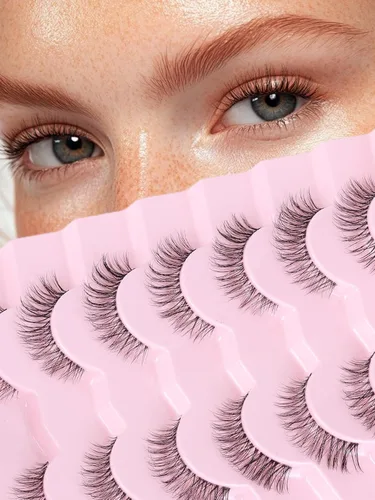 Miniatura 12 de Pestañas postizas de aspecto natural, pestañas postizas de 0.394 pulgadas, pestañas cortas, rizo C, 0.004 in, banda fina, paquete de pestañas