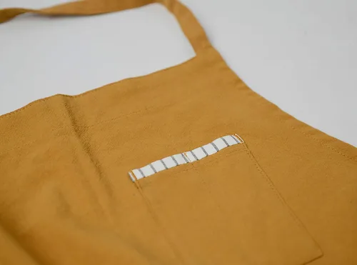 Miniatura 7 de Delantal ajustable de lino de algodón suave estilo nórdico japonés con cuatro bolsillos una toalla Amarillo ámbar