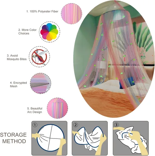 Miniatura 5 de Mosquitera de arco iris, toldo de cama de princesa para decoración de habitación de niñas o fiesta temática de unicornio
