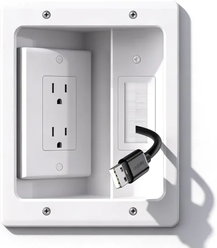 Miniatura 10 de Kit de organización de cables de pared con caja de salida de TV empotrada, enchufe de dos agujeros, cable de 9 pies, kit de pared para ocultar