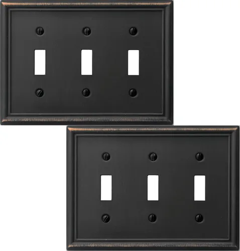 OKAWYC Cubierta de Interruptor de Luz de Palanca Triple Luca Placa de Pared de Metal, Paquete de 2 Bronce Envejecido 3 Gang, Cubierta de Interruptor