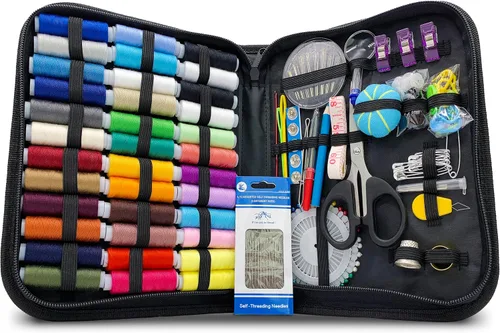 Kit de costura para adultos con suministros y accesorios de costura, kit de costura a mano básico para pequeñas reparaciones, kit de costura para