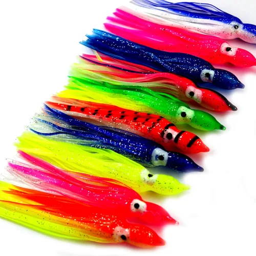 Miniatura 2 de 50 faldas luminosas de pulpo, señuelos de pesca, señuelos de pesca de plástico suave, faldas de calamar, señuelos de cebo de agua salada