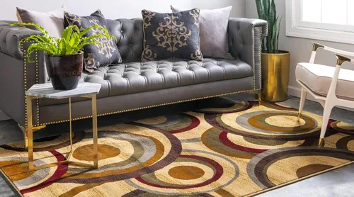 Miniatura 2 de Unique Loom Barista Collection - Alfombra moderna a cuadros, contemporánea, multicapas, Polipropileno, Beige/azul