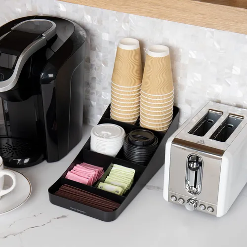 Miniatura 7 de Mind Reader Estación de tazas y condimentos, organizador de encimera, barra de café, cocina, agitadores, 7.25 pulgadas de largo x 15.5 pulgadas