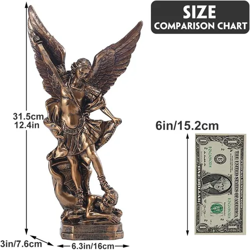 Miniatura 2 de QIANLING Estatua de San Miguel Arcangel de 12.5 pulgadas, estatua de San Miguel en resina bronceada, figuras de la colección de San Miguel Arcángel