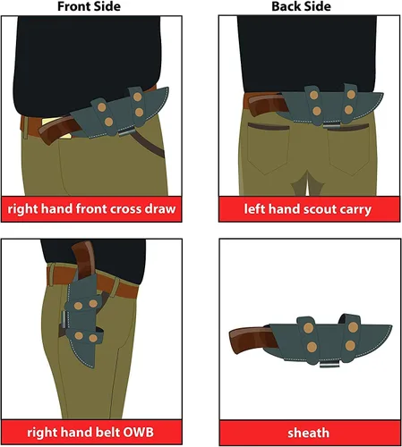 Miniatura 9 de GCS - Cuchillo táctico de acero hecho a mano D2, cuchillo de caza, cuchillo de campamento con funda de cuero, hoja de espiga completa diseñada