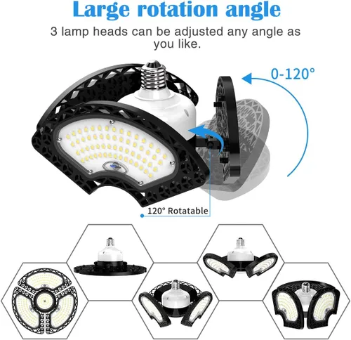 Miniatura 2 de Luces LED de garaje, 80 W, LED deformable, luces de techo 12000 LM, CRI 80 LED, Luces de Tienda para Garaje, Luces de Garaje con 3 paneles