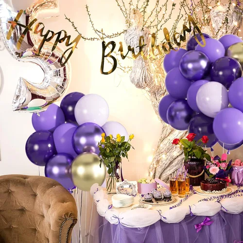 Miniatura 5 de Kit de arco de guirnalda de globos morados y dorados de 163 piezas - Globos morados oscuros, lavanda lila, globos dorados metálicos para bodas, baby