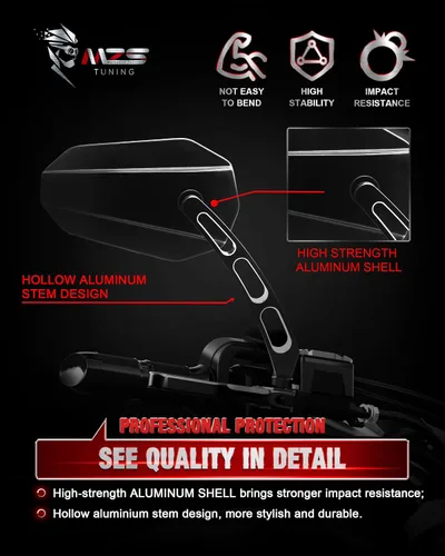 Miniatura 6 de MZS Espejos de motocicleta negros, espejo retrovisor de motocicleta M8 + clavijas de pie de pasajero de motocicleta MZS compatibles con Sportster