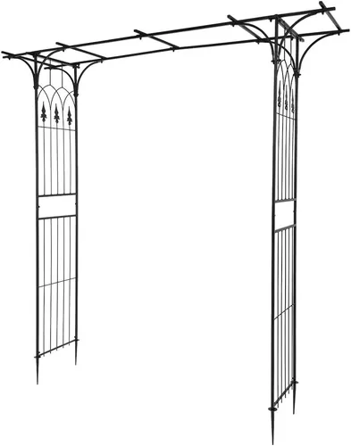 Miniatura 10 de Outvita - Arco de jardín de 7 pies con puerta de entrada, enrejado de metal resistente, marco decorativo con estacas de tierra para ceremonia