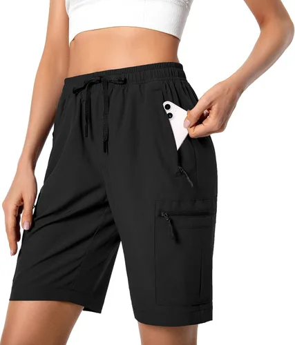 Pantalones cortos tipo cargo deportivos ligeros para mujer, de secado rápido, para campismo, viajes, golf, con bolsillos con cierre, resistentes al