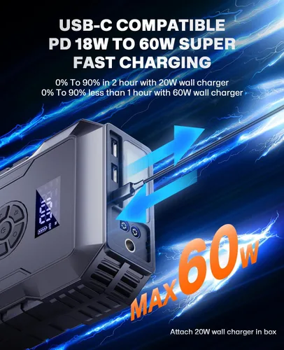 Miniatura 2 de Arrancador de batería de coche con compresor de aire de 160 PSI, 5000 A 60 W, batería de arranque portátil (todo a gas/10L diesel), caja de arranque