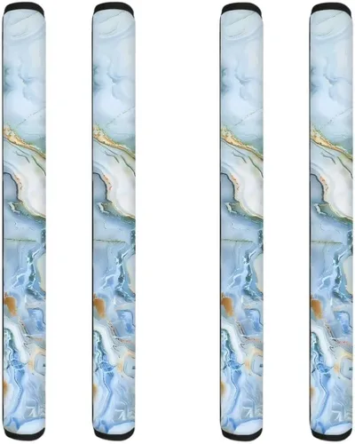 Miniatura 10 de Coldinair Fundas protectoras antideslizantes para manijas de puerta de refrigerador con estampado de mármol aguamarina, asas de decoración
