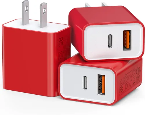 Miniatura 13 de Paquete de 3 cargadores tipo C, enchufe de pared USB C de doble puerto de 20 W PD y QC3.0 USB A bloque de carga rápida para Samsung Galaxy S24