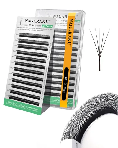 Miniatura 122 de NAGARAKU Extensiones de pestañas Double Tips 4D W, suministros con puntas dobles, gruesas con rizado D de 0.07 mm, bandeja mixta 8-15 mm, 0.07-D