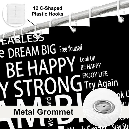 Miniatura 5 de Cortinas de ducha para niños, con texto en inglés «Believe Quotes Be Fearless Dream Big Be Yourself», tela inspiradora, juego de decoración de baño