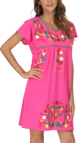Miniatura 9 de YZXDORWJ - Vestido mexicano bordado de manga corta para mujer