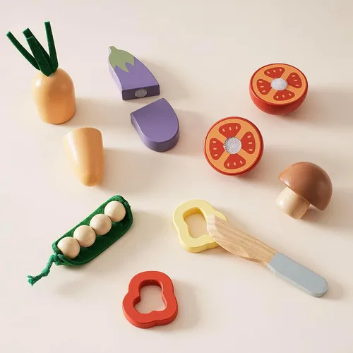 Miniatura 6 de ROBOTIME Juego de Comida de Juguete de Madera para Cortar Verduras, Juguete de Comida de Simulación para Cocina de Juguete con Bolsa de Compras