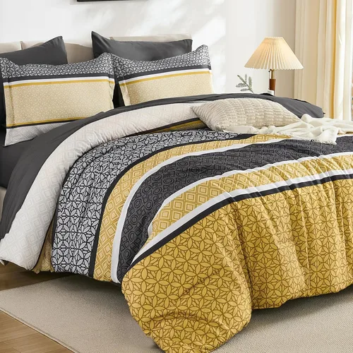 Miniatura 13 de WONGS BEDDING Juego de edredón Beige tamaño Queen, juego de 7 piezas de edredón y sábanas con tiras en una bolsa, juego de ropa de cama