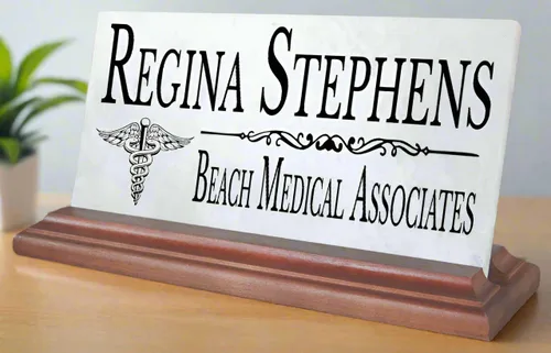 Miniatura 18 de Placa de identificación de escritorio para médico, placa de identificación personalizada para médicos, para escritorio o estante, mármol sólido MD