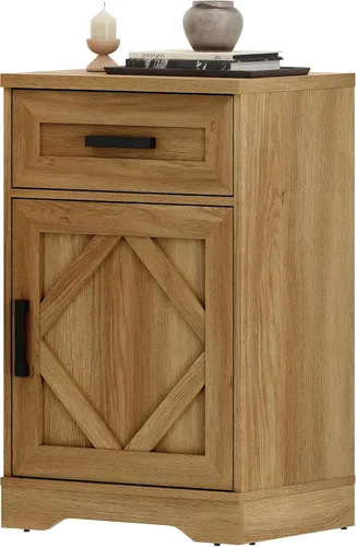 Miniatura 10 de WAMPAT Mesita de noche de granja de 24.3 pulgadas de alto con cajones y estantes de almacenamiento ajustables, mesa auxiliar de madera con puertas