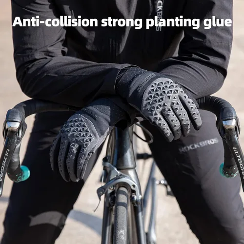 Miniatura 2 de ROCKBROS Guantes antideslizantes para bicicleta de montaña, guantes de ciclismo antideslizantes que absorben los golpes, con espalda en la palma