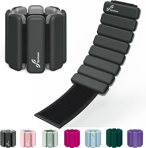 Sportneer Pesas de muñeca y tobillo para mujeres y hombres, 1 par (1 libra/2 libras cada uno), pulsera con peso ajustable de silicona para yoga,