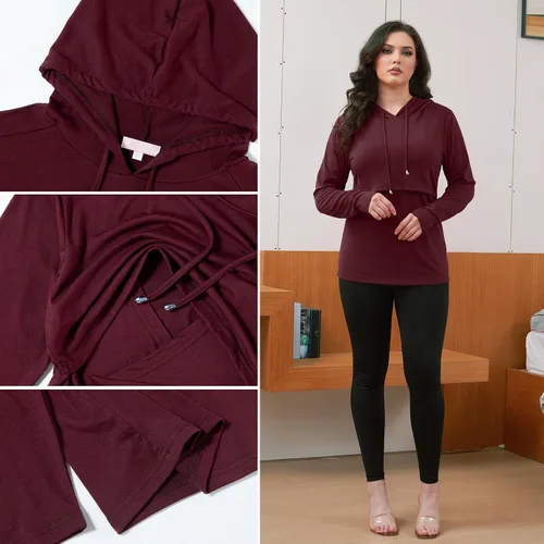 Miniatura 44 de Bhome Camisa de lactancia de manga larga con capucha para lactancia materna