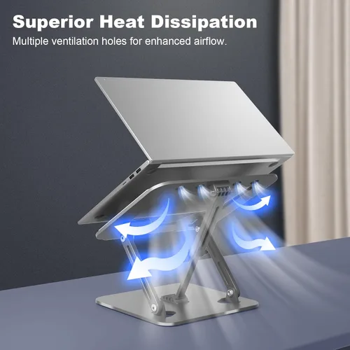 Miniatura 5 de Soporte ajustable para computadora portátil, elevador portátil con 3 brazos de soporte, soporte ergonómico ventilado de metal súper resistente