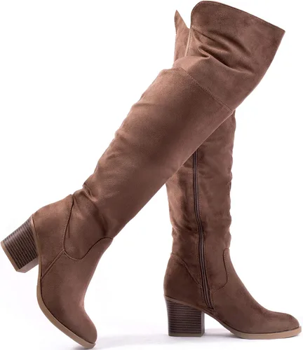 Miniatura 6 de katliu Women's Knee High Boots Suede Chunky Heel Side Zipper Fashion Boots Stretch Winter Long Boot