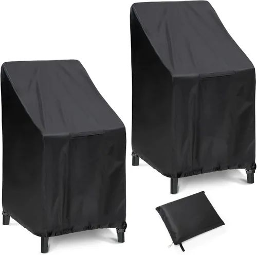 Fundas para sillas de exterior, paquete de 2, 25 pulgadas de ancho x 25 pulgadas de profundidad x 47 pulgadas de alto, impermeables, negras, mezcla