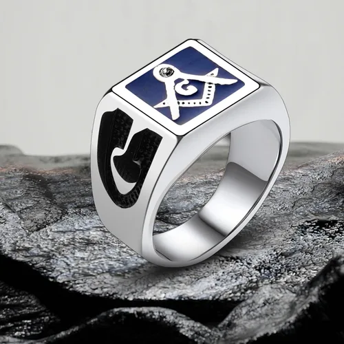 Miniatura 5 de WKXZMTR Anillo masón - Joyería masónica para hombre - Amuleto religioso estilo punk