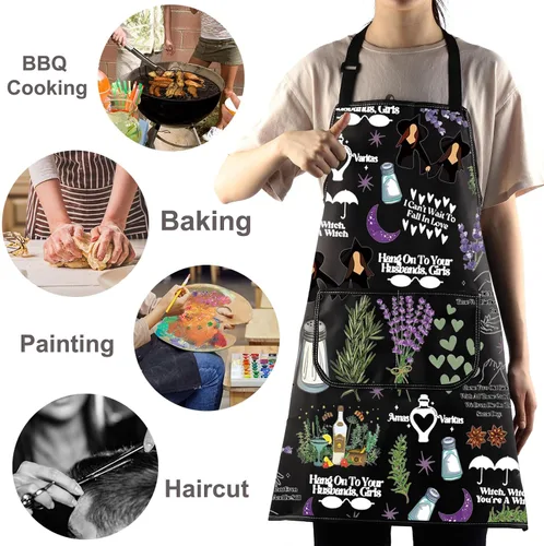 Miniatura 6 de WZMPA Delantal de cocina de boticario para hermanas, regalo de brujas mágicas, sal, romero y lavanda, delantal de amor, margaritas de medianoche