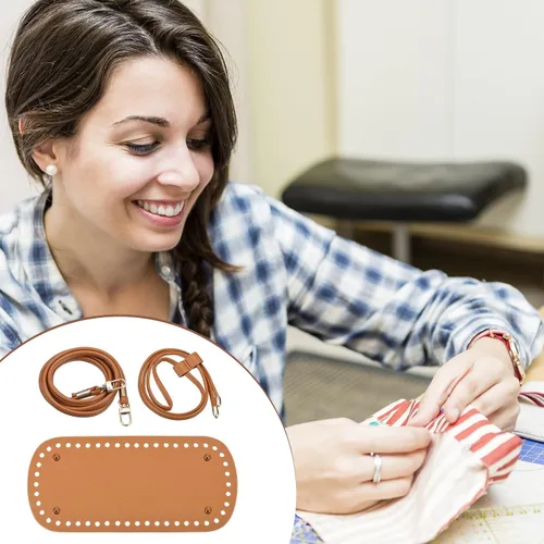 Miniatura 7 de uxcell Juego de mochila de cuero, 3 piezas, kit de fabricación de bolsos de cuero con parte inferior de bolsa, correa para el hombro, cordón