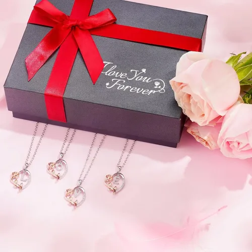 Miniatura 5 de Yoosteel Collar con dije de flor de rosa con inicial de corazón para mujer, collar con letra de corazón de amor, collares con inicial únicos